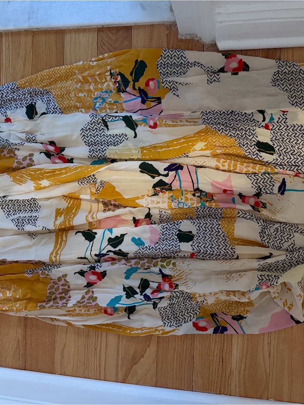 Colorful Maxi Skirt with Mustard & Pink Floral Accent - Picture 4 of 5